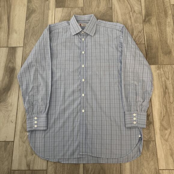 Turnbull & Asser Mens Dress Shirt 17 43 Blue Plaid Exclusive England Cotton - Picture 1 of 10